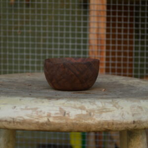 A reclaimed wood Califoria walnut salt cellar with an organic edge finished with food-safe mineral oil for non-toxic living